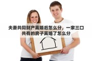 夫妻共同财产离婚后怎么分，一家三口共有的房子离婚了怎么分