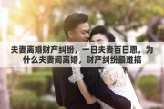 夫妻离婚财产纠纷，一日夫妻百日恩，为什么夫妻间离婚，财产纠纷最难搞