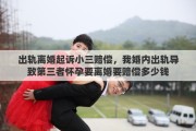 出轨离婚起诉小三赔偿，我婚内出轨导致第三者怀孕要离婚要赔偿多少钱