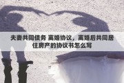 夫妻共同债务 离婚协议，离婚后共同居住房产的协议书怎么写