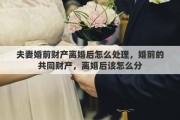 夫妻婚前财产离婚后怎么处理，婚前的共同财产，离婚后该怎么分