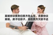 离婚协议债务归男方怎么写，夫妻协议离婚，房子归孩子，现在男方欠款不还，导致房子被法院查封，这种情况该怎么办