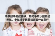 争取孩子的抚养权，如何争取小孩的抚养权，争取孩子抚养权需要什么条件