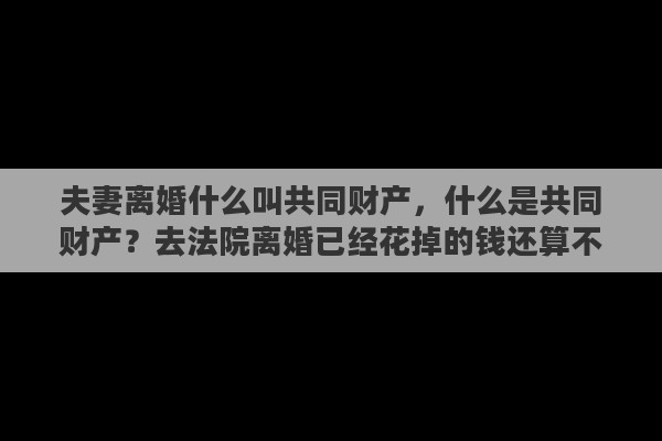 夫妻离婚什么叫共同财产，什么是共同财产？去法院离婚已经花掉的钱还算不算共同财产
